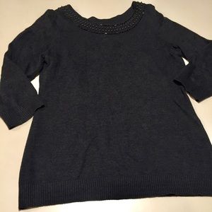 Banana Republic Knit Top Bead 3/4 Sleeve Sweater S gray